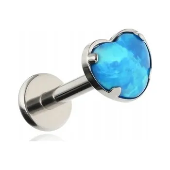 Piercing Titanový labret piercing do rtu srdce s opálem OP05 - stříbrný 1,2/8
