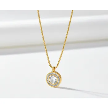 Náhrdelník Náhrdelník z chirurgické oceli s achátem a zirkony - zlatý