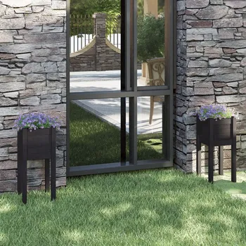 Truhlík Zahradní truhlíky 2 ks černé 31 x 31 x 70 cm masivní borovice - 8720286815199