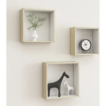 police Nástěnné police kostky 3 ks bílé a dub sonoma - 8720286418215