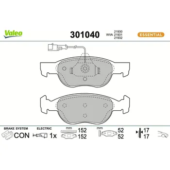 Brzdová destička Sada brzdových destiček, kotoučová brzda VALEO 301040