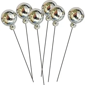 Vánoce Plastové kuličky na drátku 2 cm, 8 ks, stříbrné, v krabičce (4725)