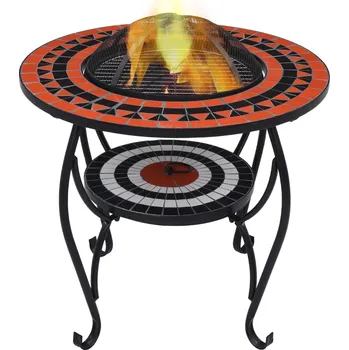 Mozaikový stolek s ohništěm terakota a bílý 68 cm keramika - 8719883733760