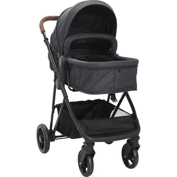 Kočárek Dětský kočárek 2 v 1 antracitový a černý ocel - 8720286506127