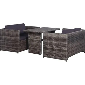 Zahradní nábytek 3dílný bistro set s poduškami hnědý polyratan šedý - 8718475601449