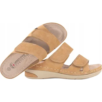 Dámské žabky LADIE'S STYLE XY-13702 Dámské NAZOUVÁKY na klínku EKO béžové 39 Béžová