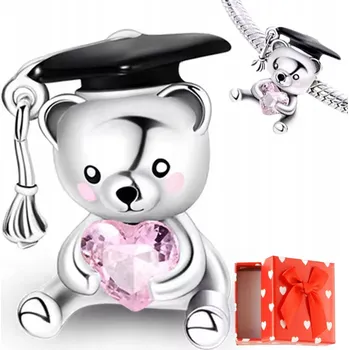 Přívěsek Přívěsek Charm MEDVÍDEK v promoční čepici ukončení školy stříbro s925 + krabička