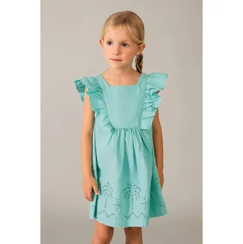 Dívčí šaty Dětské bavlněné šaty Mayoral 3939.6L.Mini.PPY2 tyrkysová 66X, vel. 122
