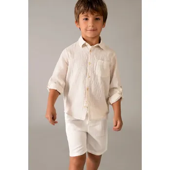 Chlapecké kraťasy Dětské šortky s přídavkem lnu Mayoral 3202.5C.Mini.PPY2 béžová 01X, vel. 122