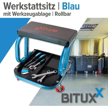 Stolička Dílenská stolička do garáže Židle na kolečkách s policí na nářadí M16951