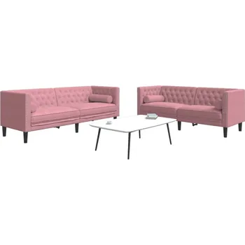 Pohovka 2dílná sedací souprava Chesterfield s podhlavníky růžová samet - 8721012289857
