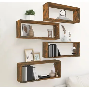 police Nástěnné obdélníkové police 4 ks kouřový dub 60 x 15 x 23 cm - 8720286956052