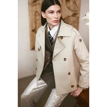 Dámský kabát Krátký trenčkot Answear.LAB v2408.flk béžová 01X, vel. L