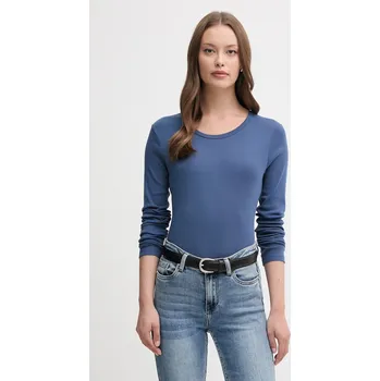 Pánská móda Bavlněné tričko s dlouhým rukávem United Colors of Benetton 3GA2E16F9 modrá 95A, vel. S