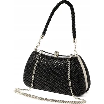 Kabelka Dámská psaníčko kabelka černá společenská večerní na řetízku zirkony