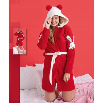 Dámský župan Dámský župan s kapucí měkký plyšový soft červený králíček L