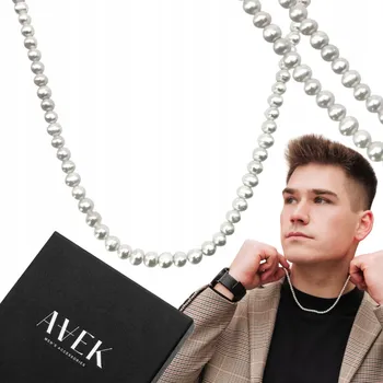 Náhrdelník PÁNSKÝ PERLOVÝ NÁHRDELNÍK S KORÁLKY ŘETÍZEK DÁREK 60 CM