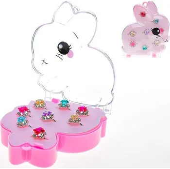 Hračka pro nejmenší Sada 8 ks prstýnků kov v krabičce ve tvaru králíčka