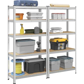 Dílenský regál 5patrové úložné regály 2 ks stříbrné ocel a kompozitní dřevo - 8721158392367