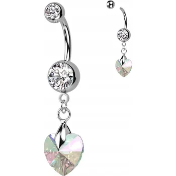 Piercing Piercing do pupíku s opalescentními křišťály SRDCE P57 Bílý