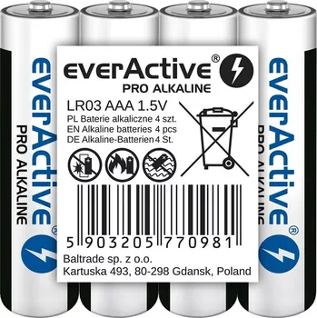 Článková baterie Alkalické baterie AAA everActive Pro Alkaline, 4 ks