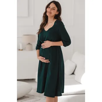 Těhotenská móda Těhotenské a kojící šaty 3v1 Lovely - tmavě zelené mořské, 3/4 rukáv Velikost: XL