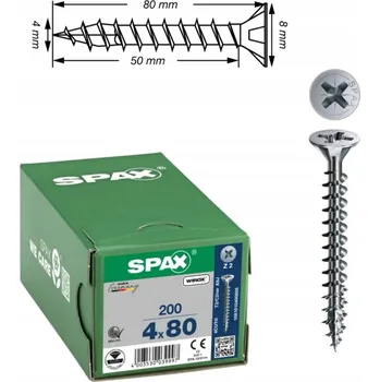 Vrut SPAX vruty 4x80mm Pz zápustná hlava, plný závit, pozink