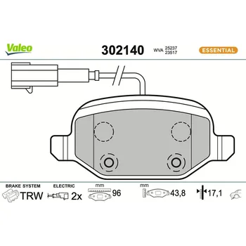 Brzdová destička Sada brzdových destiček, kotoučová brzda VALEO 302140