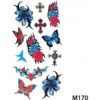 Odstranitelné tetování Dočasné tetování TATTOO 3D 19x9 motýli růže květiny kříže červené
