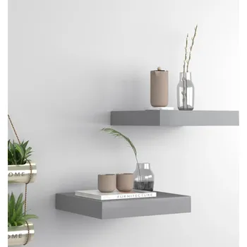 police Plovoucí nástěnné police 2 ks šedé 23 x 23,5 x 3,8 cm MDF - 8720286074763