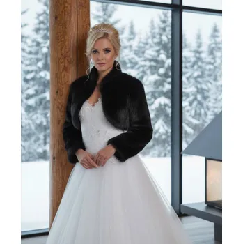 Černé kožešinové bolerko s dlouhými rukávy BF-61 Vybraná velikost: 5XL