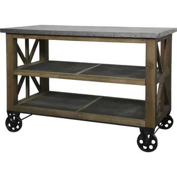 Hnědý antik dřevěný vozík ostrůvek se zinkovou deskou Anoa - 120*60*90 cm