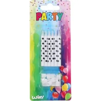 Dortová svíčka Svíčky 12ks + stojánky 12ks černé tečky /W033549/