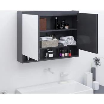 Koupelnový nábytek Koupelnová skříňka se zrcadlem 80 x 15 x 60 cm MDF šedá - 8720286391600