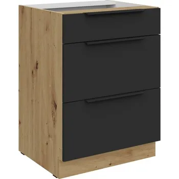 Kuchyňská skříňka Šuplíková skříňka LUNARA - šířka 60 cm, černá / dub artisan