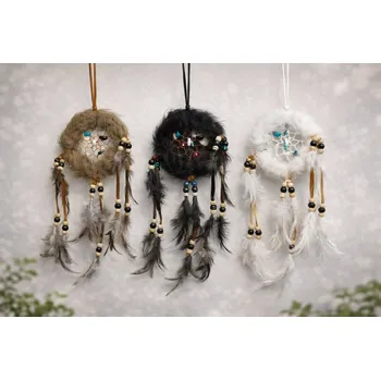 Lapač snů Lapač snů s kožíškem - průměr 8cm Barvy ručníků: HNĚDÁ