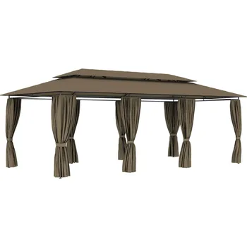 Zahradní altán Altán se závěsy 600 x 298 x 270 cm taupe 180 g/m² - 8720286106679