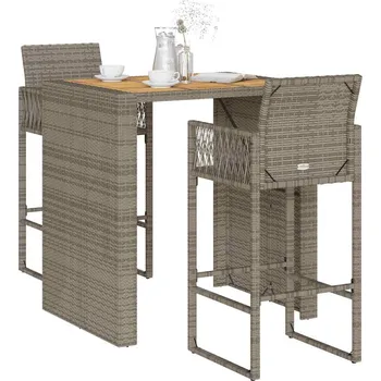 Zahradní sestava 3dílný zahradní barový set bez podušek šedý polyratan akácie - 8721158758781