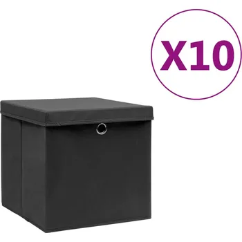 Úložný box Úložné boxy s víky 10 ks 28 x 28 x 28 cm černé - 8720286087077