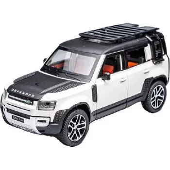 autíčko Land Rover Defender kovový model hračka na baterie světla zvuk 1:24 Bílá