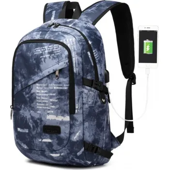 turistický batoh KONO unisex batoh s USB portem - modrý potisk - 20L E6715-CD-BE