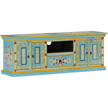 Televizní stolek TV skříňka modrá 110 x 30 x 40 cm masivní mangovníkové dřevo - 8720845852450
