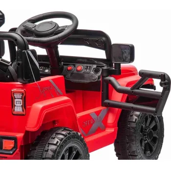 Dětské elektrovozidlo Beneo Elektrické autíčko OFFROAD NEW s pohonem zadních kol, červené, Lithiová baterie, Vysoký podvozek, široké sedátko, Odpružené nápravy, 2,4 GHz Dálkový ovladač, MP3 přehrávač se vstupem USB/SD, LED světla