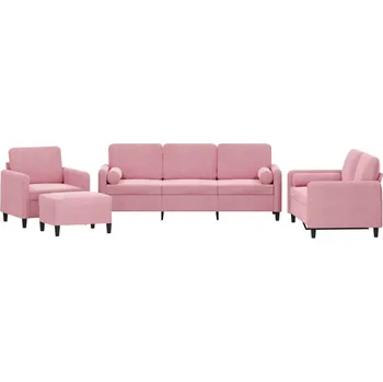 Pohovka 4dílná sedací souprava s polštáři růžová samet - 8721012069343