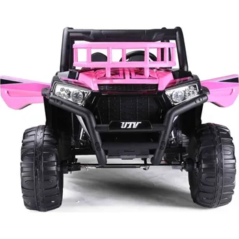 Dětské elektrovozidlo Beneo Elektrické autíčko UTV 24V, růžové, dvoumístné, 2 x 200 W Motor, Lithiová baterie, EVA kola, odpružené nápravy, ektrická brzda, čalouněné sedátko, 2,4 GHz DO, Dvoumístné, USB, SD karta
