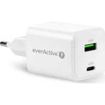 Síťová nabíječka GaN s USB‑C 45 W PD a USB-A QC4+ bílá