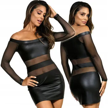 Dámské šaty ŠATY ČERNÉ VEČERNÍ M KLUB ŠATY PŘILEHAVÉ STYLU LATEX AXAMI V-9309