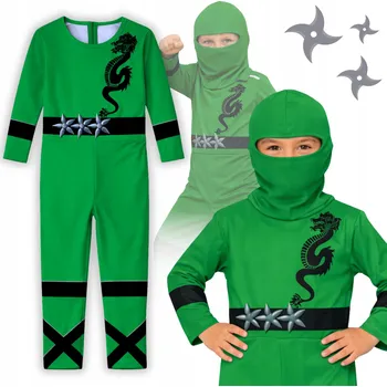 Karnevalový kostým KOSTÝM PŘEVLEK NINJA BOJOVNÍK PRO DĚTI ZELENÝ NA KARNEVALOVÝ BÁL 104 110