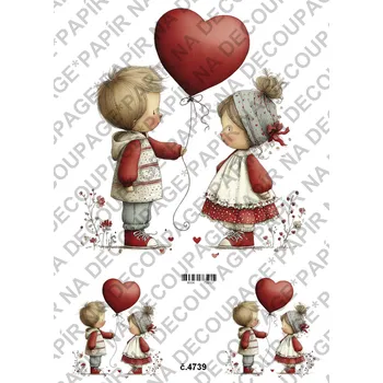 Umělecký papír Rýžový a soft papír na decoupage - Valentýnky - KB4739 Materiál: Soft, Rozměr: A4