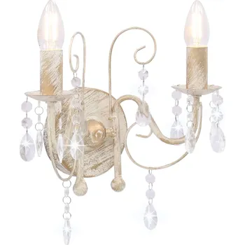 Nástěnné svítidlo Nástěnná lampa s korálky bílá patina 2 x žárovka E14 - 8719883573137